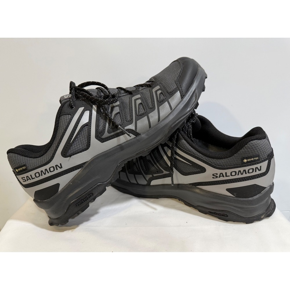 Salomon Gore-Tex Trail Running Shoes Grey Black Mens 11 477688 Waterproof Hiking